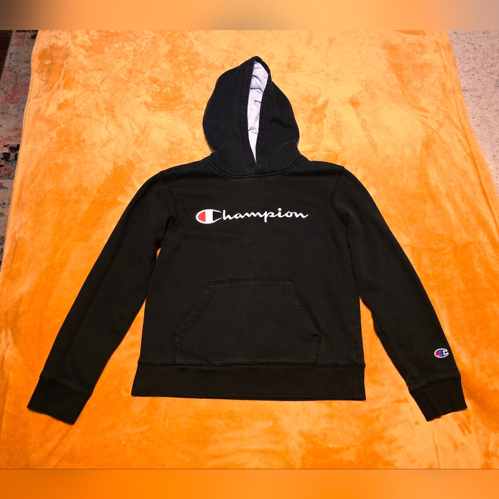 Champion Signature Fleece Hoodie Boys Sz Large Athletic Casual Black Sweater